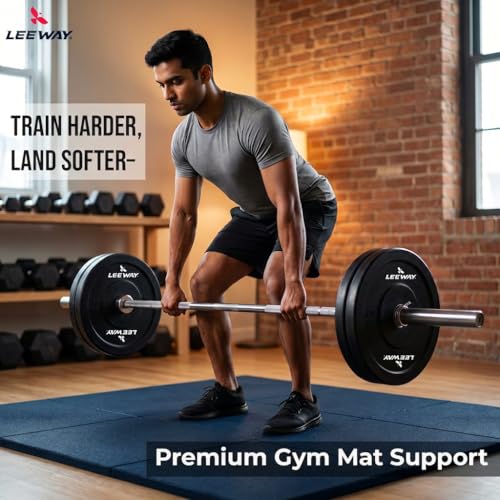Image of Leeway Gym Mats for Floor | SBR (Set of 10, 10mm, 20 inchx20 inch) Blue | Gym Floor Mat Rubber for Heavy Workout | Equipment Matt for Home Exercise | | Yoga Rubber Tiles, Kids Rooms Heavy Duty Flooring Sheet