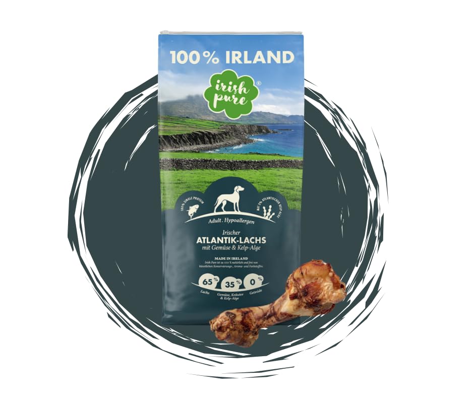 Irish Pure Adult - Atlantik Lachs 12kg + Power Bone - Hypoallergen & getreidefrei - Lachs & Kelp-Alge - Premium-Hundefutter + Snack im Vorteilspaket - 100% natürlich | Sparpaket | Bundle