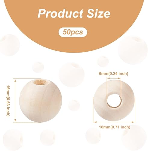Miniatura 3 de 50 cuentas sueltas redondas de madera natural, estilo europeo, cuentas espaciadoras sin terminar, cuentas de agujero grande, cuentas de bolas de