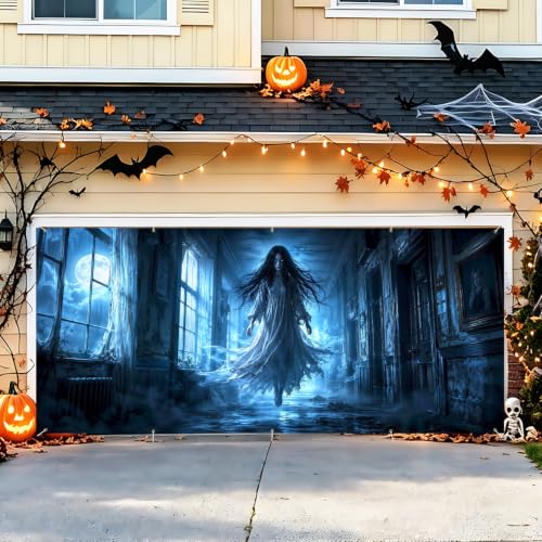 Image of Halloween Garage Door Decorations 7 x 16 ft, Ghost Corridor Cover