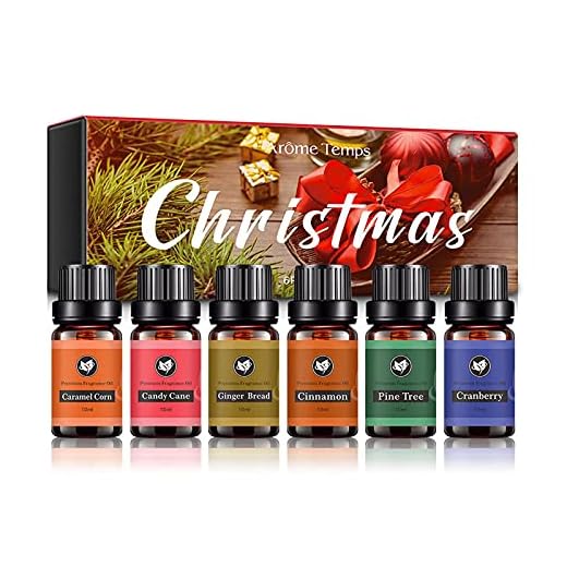 Jul Eterisk Olja-uppsättning Med 6 Ekologiska Aromaterapi Doftoljor För Aromdiffusor, Karamellkorn, Godisrör, Ingefära Bröd, Kanel, Tall, Tranbär-10 Ml, Doftande Oljor