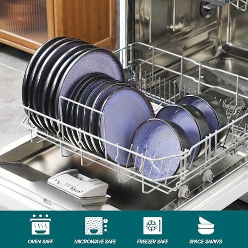 Image of vancasso Plates and Bowls Sets, 18 Pieces Stoneware Dinnerware Sets for 6, Kitchen Dish Set Mircowave and Dishwasher Safe Dinner Set Ceramic Dishware, Light Purple, Series AMBER