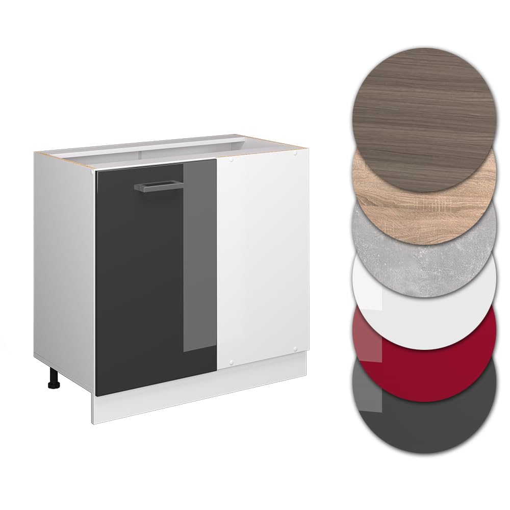 Vicco Mobile ad angolo cucina R-Line, Antracite lucido, 86 cm senza piano di lavoro, per la libera combinazione all'interno di sistemi cucina modulari