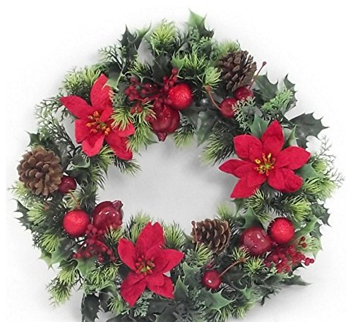 A1-Homes Artificial Plastic Holly Christmas Wreath/Candle Ring with Snow for indoors and outdoors (Apple Berry Red, 45 cm)