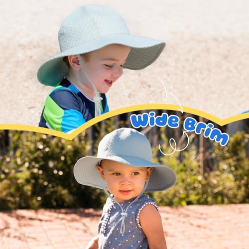 Image of HONGTEYA Baby Sun Hat Toddler Girl Beach Hat Sun Protection Adjustable Outdoor Summer Wide Brim Bucket Hat for Infant Kids