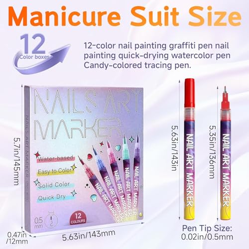 Image of 12 Colors DIY Nail Art Pens Set | 0.5mm Ultra Fine Nail Art Marker Pens | Quick Dry Waterproof Nail Polish Pens for DIY Nail Painting | Nail Art Kit for Women & Kids