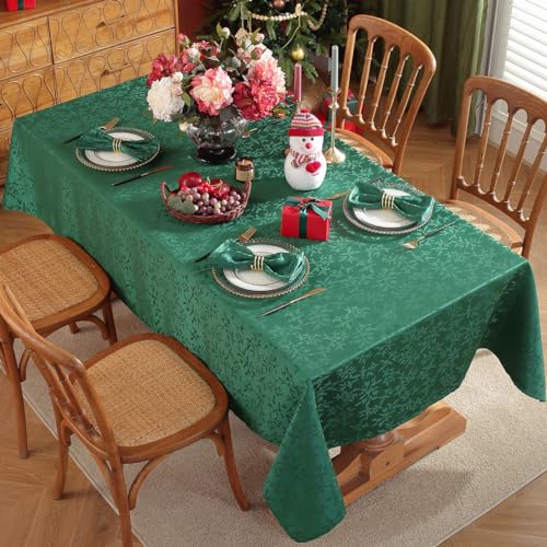 SASTYBALE-Christmas-Tablecloth-Rectangle-52-x-70-Inch-Holly-Berries-Jacquard-Spill-Proof-Wrinkle-Free-Polyester-Table-Cloth-Damask-Fabric-Table-Cover-for-X-mas-Farmhouse-Winter-Holiday-Green SASTYBALE Christmas Tablecloth Rectangle 52 x 70 Inch Holly Berries Jacquard Spill Proof Wrinkle Free Polyester Table Cloth Damask Fabric Table Cover for X mas Farmhouse Winter Holiday Green