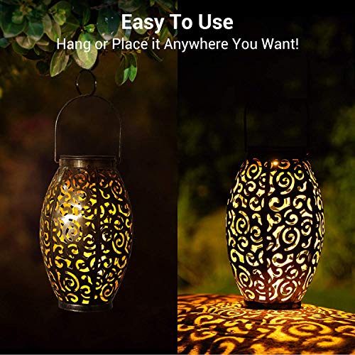 Solar Lanterns Outdoor Waterproof, 2 Pack Solar Garden Lanterns, LED Hanging Lanterns Solar Powered with Handle, Garden Decorative Retro Metal Solar Light for Table Pathway Walkway, Gardening Gifts