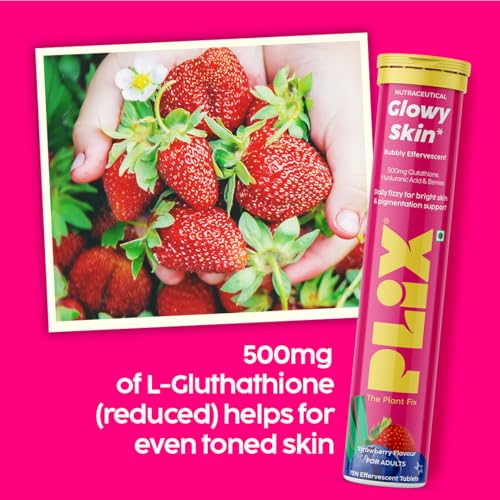 Image of PLIX - THE PLANT FIX Glutathione Effervescent Tablets for Clear, Glowing & Youthful Skin | 500mg Glutathione, Vit E & Hyaluronic Acid | No Maltodextrin, No Sugar | Pack of 1 (15 tabs) | Watermelon