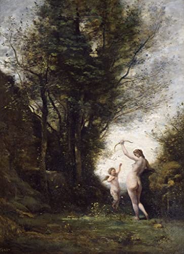 Toile Une nymphe jouant avec Cupidon par Corot : sublimez la déco de votre salon