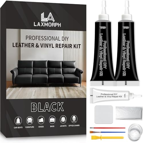 Laxmorph Schwarz Leder Reparatur Set Flüssigleder Für Möbel Sofas Autositze & Jacken Vinyl Kunstleder Reparatur Set Repariert Lederfarbe Risse Löcher Kratzer & Abblätterungen