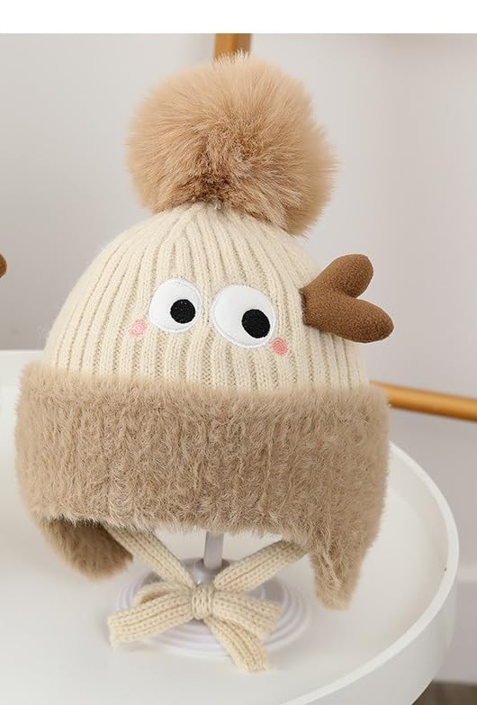 Huntsmasn Era Kids Winter Woolen Beanie Hat Cap for Girls Boys Kids Warm Earflap Polar Fleece Cute Design Hat for Cold Weather (for 5 to15 Year) (in, Age, 5 Years, 15 Years, Standard, Beige)