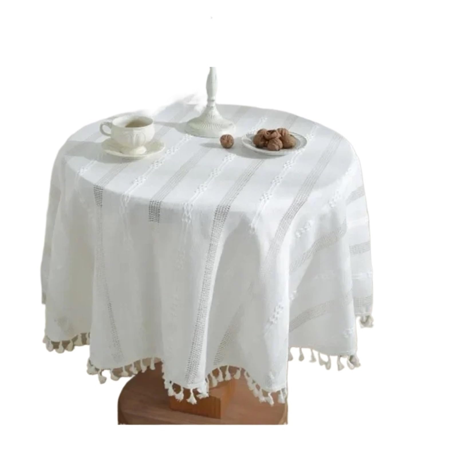 ZHSOAO Fringe Edge Round Tablecloth Concise Dining Desk Anti Slip Fabric Desktop Decor Shoot Background Cloth for Cafe(Blue,Diameter 120cm)