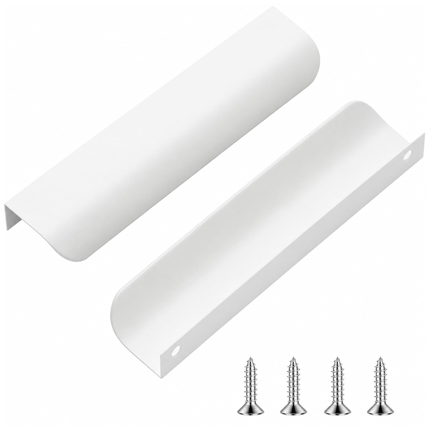 QZKJQDD 2 Pack White Kitchen Cupboard Handles Finger Edge Pulls for Cabinets and Drawers, 150mm Wardrobe Door Handles Modern Aluminum, Matte White â image 1