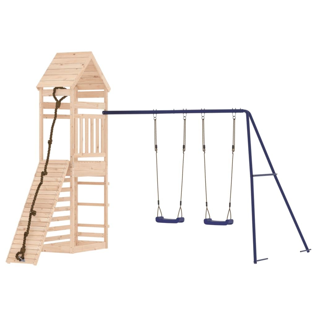 Outdoor Playset Swing Kids Backyard Play Set, Natural Wood Toddlers Playhouse & Swings, Playground Sets for Kid, Play Equipment for Outside - House