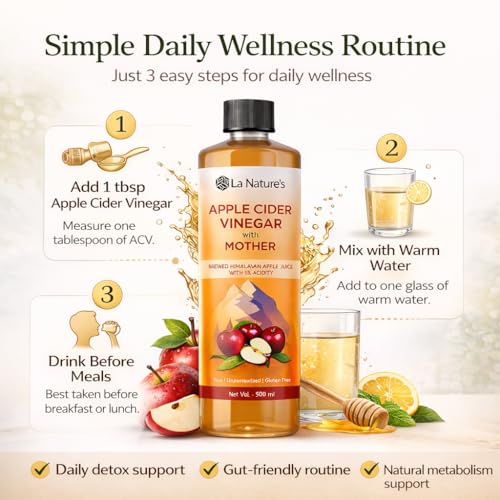 Image of La Nature's Apple Cider Vinegar with Mother (500 ml) | Raw & Unpasteurized | Natural Fermented ACV | Supports Digestion, Gut Health & Metabolism