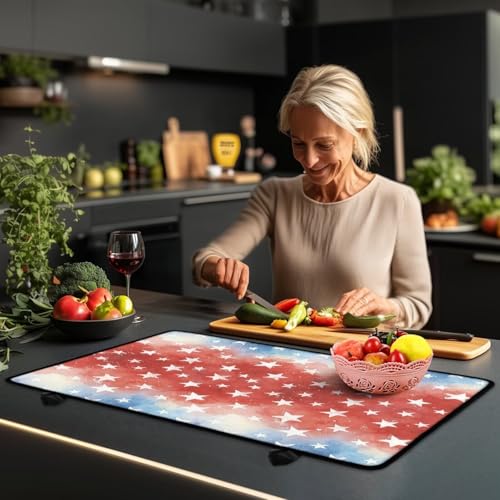 Image of Poceacles Independence Day 4th of July Electric Stove Top Cover Glass Stove Top Heat Resistant Oil Resistant Cooktop Protector Cover for Kitchen Decor, American Flag Tie-dye Star