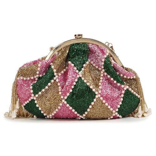 Image of THE TAN CLAN Ava Pearl Batua Bag for women Purses Luxury Evening Handbags for ladies with Magnetic Closure