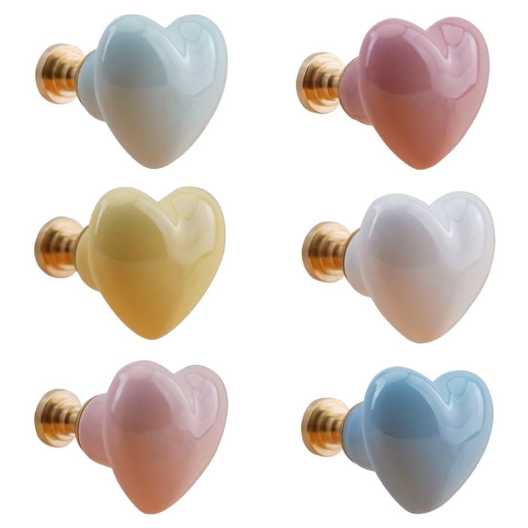 10 pomelli in ceramica a forma di cuore, per mobili da cucina, armadietti, cassetti, per la camera dei bambini, per comò, armadi, decorazioni per la casa, con base in ottone