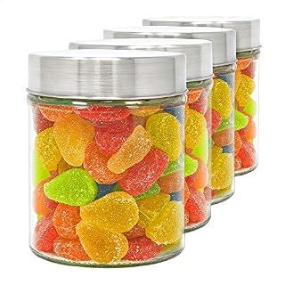 LG Luxury & Grace Set 4 Glass Jars with Lids, 0.49 L (11.9x10 cm). High Borosilicate Glass Jars. Stainless Steel Screw Lids. Food Storage Containers.