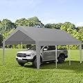 Garvee Carport, 10'x20' Extra Large Heavy Duty Carport, Portable Heavy Duty Garage Shelter with 8 Legs, Garage Tent for Car, Truck, SUV, Car Canopy with All-Season Tarp - Gray