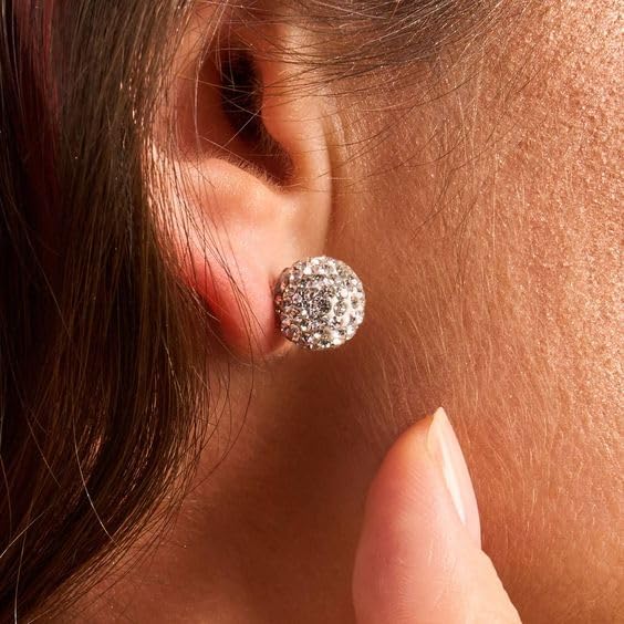 AOEDEJ Silver Ball Earrings Disco Ball Earrings for Women Crystal Earrings Studs Silver Crystal Earrings Cubic Zirconia Crystal Ball Earrings - Image 3