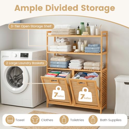 Giantex Double Tilt Out Laundry Hamper with 3-Tier Storage Shelf - Image 5