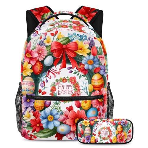 Cartables de grande capacité lot de 2 avec trousse motifs couronne de Pâques rouge