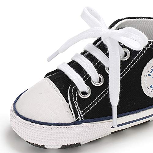 KKIIDDSS Unisex Baby Girls Boys Canvas High-top Shoes, Newborn Infant Anti-Slip Soft Sole Frist Walking Sneakers (A01/Black,12-18 Months)