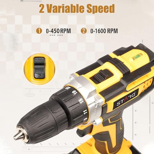 Image of STARQ 21V Li-ion Dual Speed Keyless Chuck Drill|Cordless Drill Driver|Screwdriver with 2 Batteries,LED Torch Variable Speed and Torque Setting (18+1). (With Batteries) (21v-drill kit),Multicolour