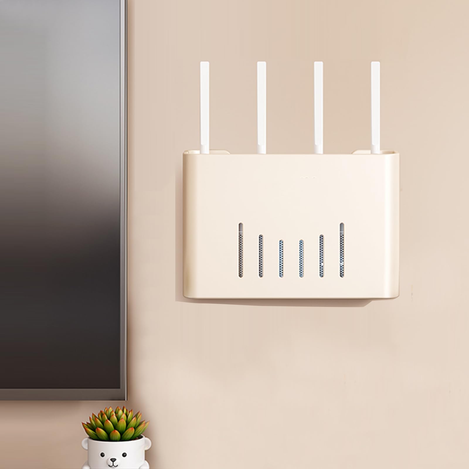 Caja de Almacenamiento para Router WiFi, Estante de Pared para Router, Ideal para salón, Dormitorio u Oficina. Color Blanco (Dimensiones: 30 x 20 x 6,5 cm).