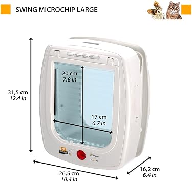 Cat Flap with Microchip Swing Microchip Large Door for Big Cats and Small Dogs, 4-Way controllable Entry and exit, Collar with Microchip Included