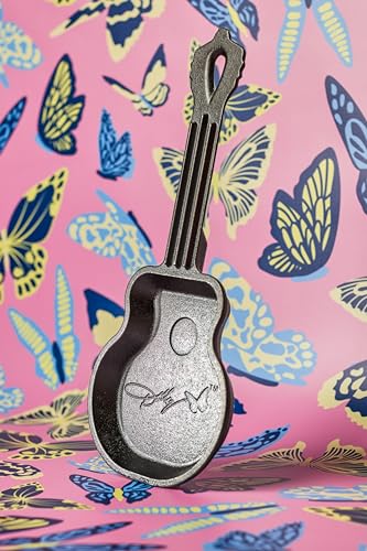 Image of Lodge 4.5 Inch Dolly Parton Mini Rockstar Cast Iron Guitar Skillet - Hand Wash Only Collector's Piece - Cast Iron Skillet for Single Serve or Decorative Use