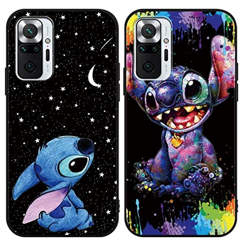 Omyzo [2 Piezas] Stitch Funda para Xiaomi Redmi Note 10 Pro 4G 6,67", Carcasa Silicona con Ultra Slim TPU Suave con Kawaii Dibujos Animados Patrón Antigolpes Bumper Protectora Phone Case Cover