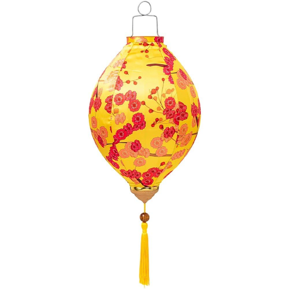 Fituenly Chinese Silk Lantern Traditional Oriental, Waterproof Oval Hanging Lantern with Tassel, Retro Japan Vietnam Floral Style for New Year Wedding