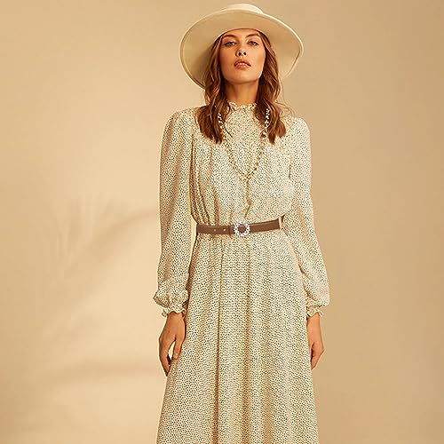 Image of Aurolran Women's Fashion Classic Metal Buckle Leather Belt with Jeans Dress