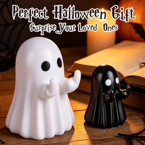 Frekkoy 2pcs Halloween Ghost Figurines, Cute Ghost Halloween Decorations for Tabletop Shelf Mantel Desk, Spooky Fun Holiday Decoration for Home Office Indoor Party - image 5