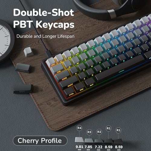 Image of RK ROYAL KLUDGE R65 Wired Gaming Keyboard with Volume Knob, 60% Percent RGB Backlit Mechanical Keyboard, Side Printed PBT Keycaps, QMK /VIA, 66 Keys Hot Swappable Beige Switch, Gradient Black