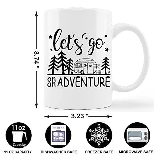 Gichugi Let's Go On An Adventure Ceramic Mug-11 Ounces Camping Coffee Milk Tea Mug Cup,Campers Gift,Camping Lovers Gift,Adventurers Gift #TOP3