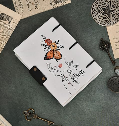 Image of Handmade ?Never Hide Your Wings? Diary with Lock | 7x5 Inch Artistic Butterfly Journal | Eco-Friendly Recycled Paper Notebook for Writing, Sketching & Gifting