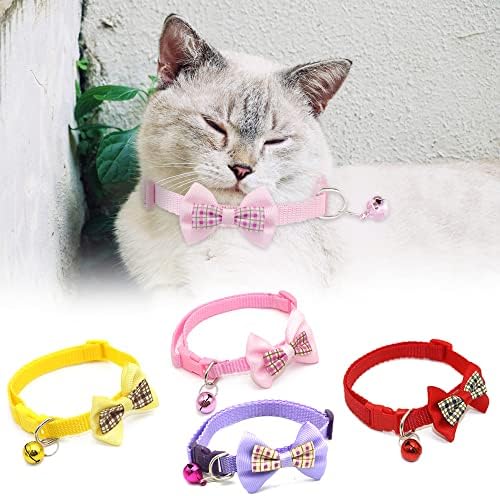 4 Pcs Cat Collars Quick Release with Bell and Bow Tie Adjustable Pet Collars Cat Collar for Cats Kitten Small Pet Small Animal Indoor Outdoor