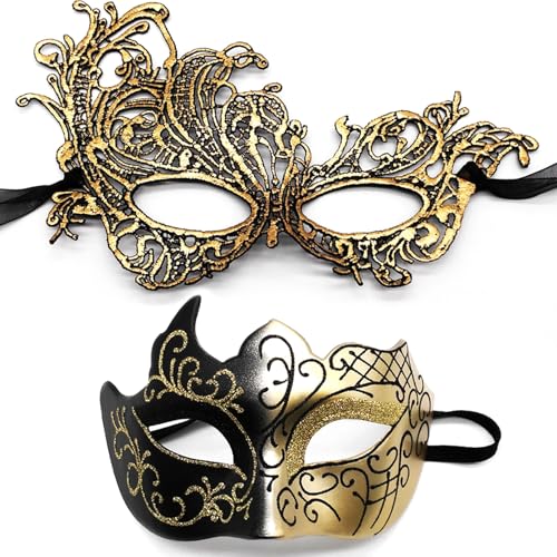 ZXTGBQ 2 Pièces Masque Vénitien Couple, Sexy Masque, Femme Homme Bal Masqué, pour Halloween Mascarade Carnaval Soiree Masquee