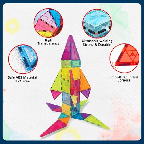 Image of 75mm Big Size Magnetic Building Tiles Construction Set, STEM Educational Learning Toy, Creative Magnetic Building Blocks for Kids, Boys & Girls, Multicolor (Pack of 26)
