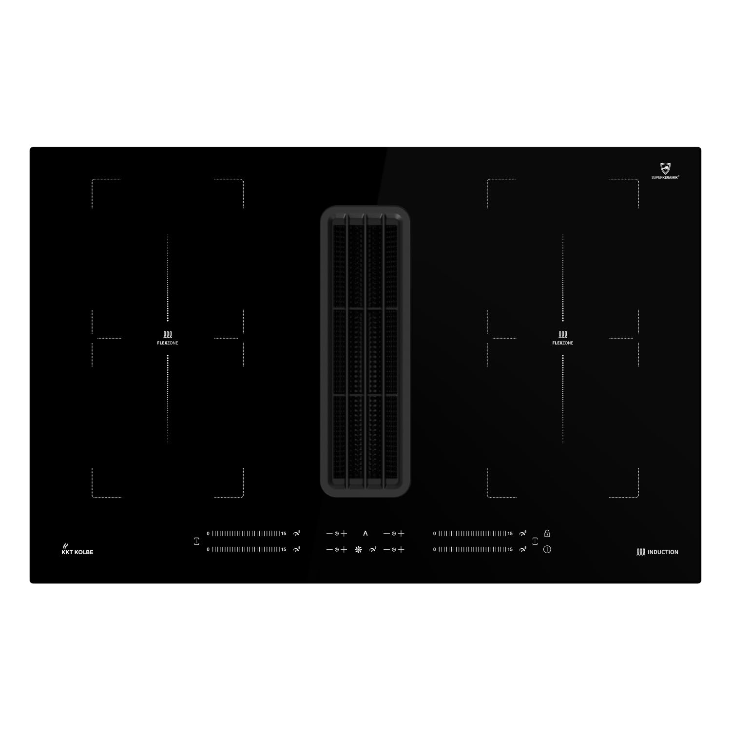 KKT KOLBE Induktionskochfeld mit Dunstabzug Integriert | 80 cm | Kochfeld Induktion |Induktionskochplatte | 7 kW | 4 Zonen | 15 Stufen | Rahmenlos | IND800DRAFT