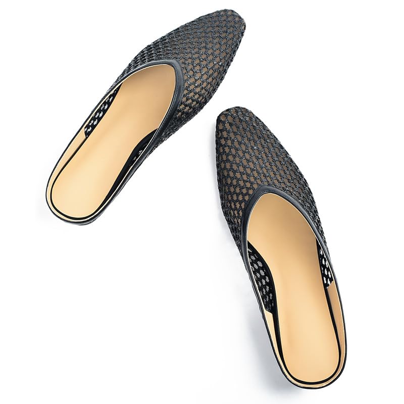 Image of Woven Mules for Women Slip on Comfortabke Metallic Slides Ladies Trendy Square Toe Hidden Wedge Mules