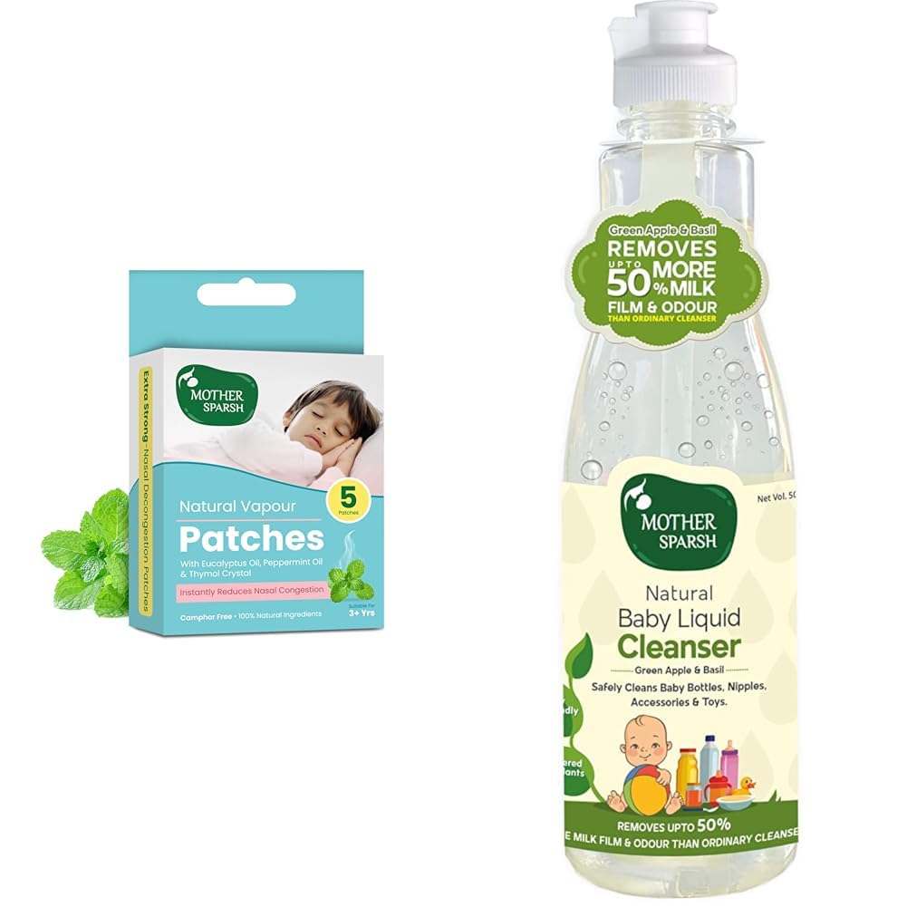 Mother Sparsh Natural Vapour Patches For Kids Nasal Congestion & Runny Nose- Pack of 5 + Plant Powered Natural Baby Bottle Liquid Cleanser with Basil & Green Apple Extract - 500ml-picture-28