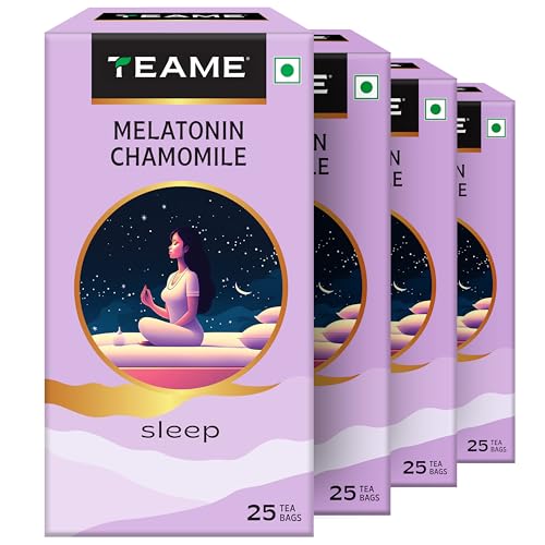 Image of TE-A-ME Melatonin Chamomile Tea - Pack of 4 (25 Bags Each) | Natural Sleep Support | Calming Herbal Infusion