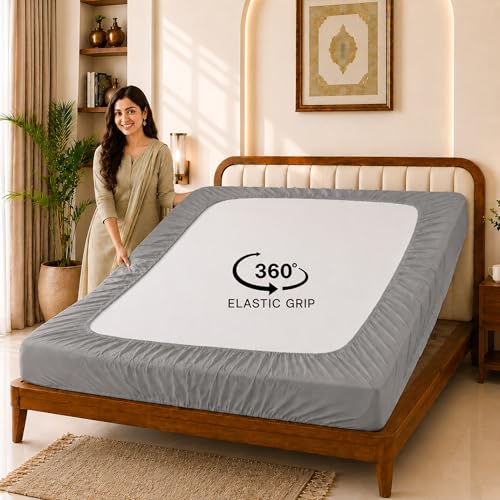 Image of Glassiano Cotton Feel Terry Ultra Soft Waterproof Mattress Protector | Breathable - Hypoallergenic Mattresses Cover with Elastic Strap for Single Bed (80x30 inch|6.6x2.5 feet, Grey - Pack of 1)