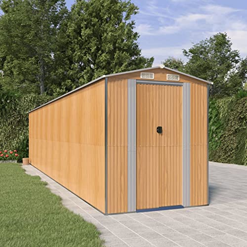 XIAOGUANG Geräteschuppen, Gerätehaus, Fahrradgarage, Gartenhütte, Fahrradunterstand, Gartenhäuschen, Garten Hütte, Fahrrad Unterstand, Hellbraun 192x855x223 cm Verzinkter Stahl