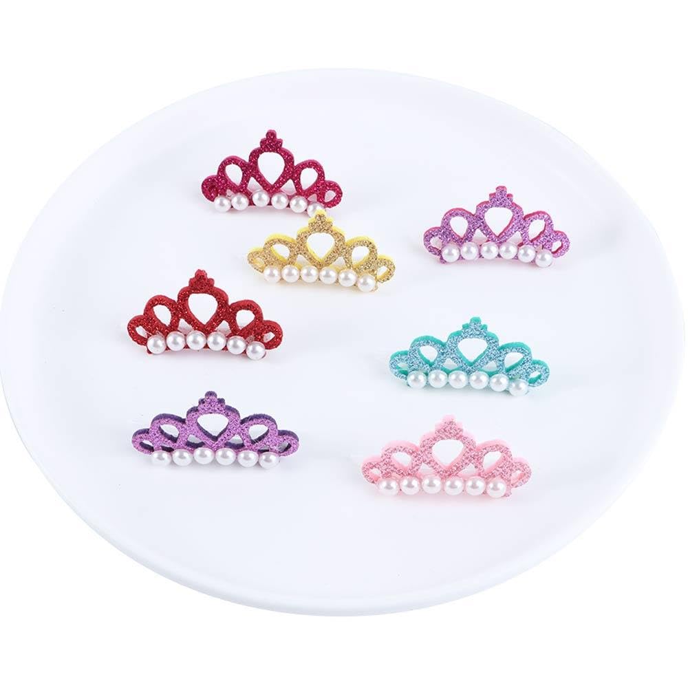 Kopida Pets Hair Clips 7PCS Small Dogs Cat Faux Pearl Crown Shape Hair Clips Head Decor for Pets Puppy Cute Glittering Crown Shape Hairpins Pet Accessoires